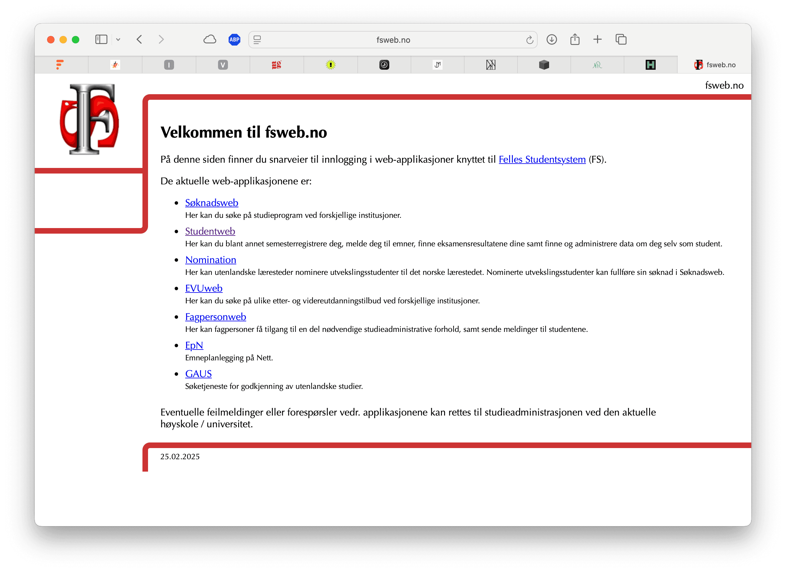 Choose søknadsweb or studentweb